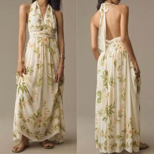 FARM RIO V-Neck Floral Chiffon Maxi Dress Size Medium